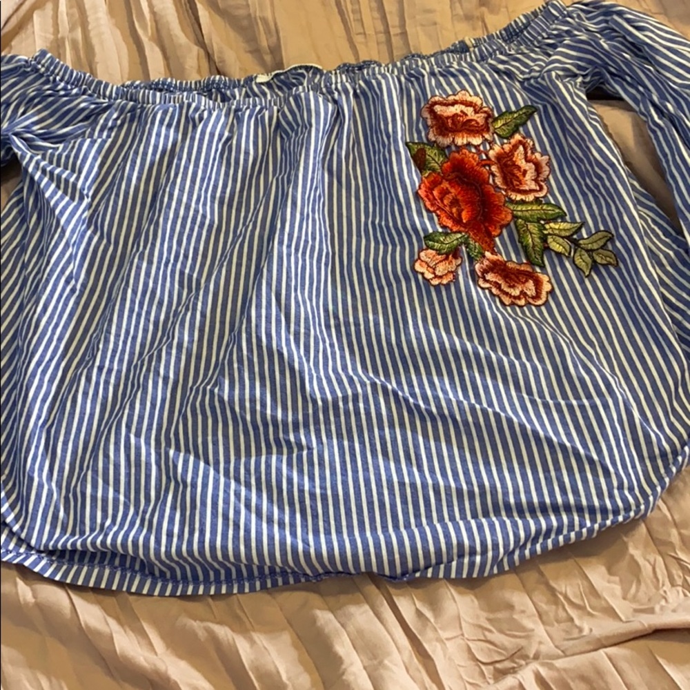 Blue striped  rose blouse
